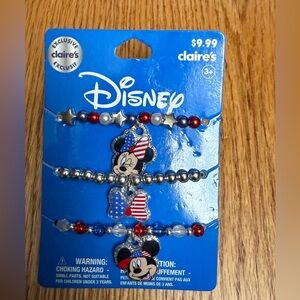 Disney Mickey & Minnie Red, White and Blue 4th of July Bracelet Set with Charms